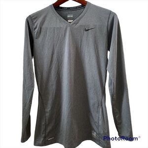 Nike Pro Gray Long Sleeve Fitted Athletic Shirt Size Large